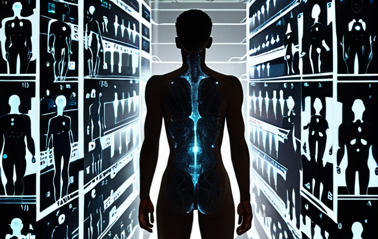 Digital artwork of an individual's silhouette standing before a complex, glowing AI interface that projects distorted or fragmented data streams, subtly hinting at inherent algorithmic bias. The background shows blurred, diverse human figures, representing the vast, potentially biased datasets. The overall impression is a feeling of helplessness or unfairness in the face of an opaque, decision-making AI system. Modern, dramatic lighting, high detail, digital painting, conceptual art.