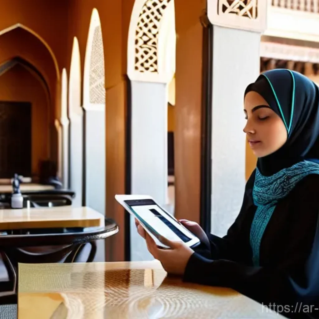AI 바이어스 감지 및 완화의 상호작용 연구 - **Prompt:** A young Arab woman, modestly dressed in a contemporary abaya and hijab, sits contemplati...