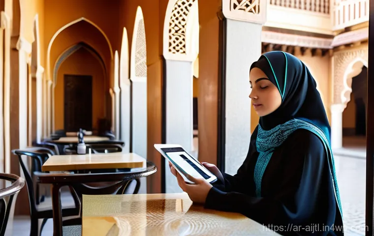 AI 바이어스 감지 및 완화의 상호작용 연구 - **Prompt:** A young Arab woman, modestly dressed in a contemporary abaya and hijab, sits contemplati...
