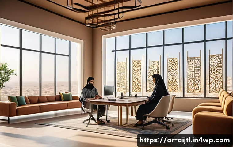 AI 시스템에서의 편향성을 줄이기 위한 벤처 기업 사례 - A modern startup office scene in a Middle Eastern city, featuring diverse Arab professionals collabo...